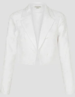 Faye Hand-Beaded Jacquard Cropped Bridal Jacket Ivory
