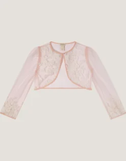 Felicity Embroidered Mesh Cardigan Pink