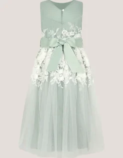 Felicity Floral Embroidered Mesh Dress Green