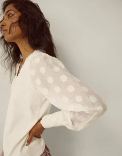 Ferne V-Neck Polka Dot Top Ivory