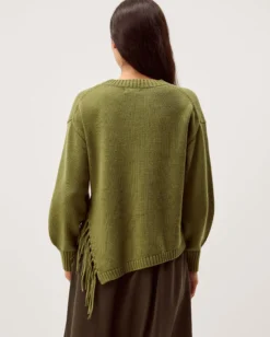 Fey Asymmetrical Fringe Jumper Green
