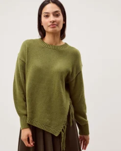 Fey Asymmetrical Fringe Jumper Green
