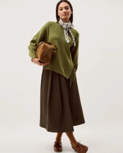 Fey Asymmetrical Fringe Jumper Green