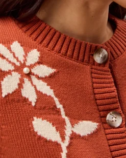 Fiona Floral Embroidered Cardigan Orange