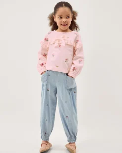 Floral Broderie Bow Sweatshirt Pink