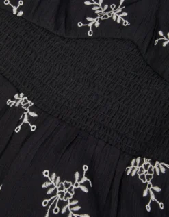 Floral Broderie Puff Sleeve Dress Black