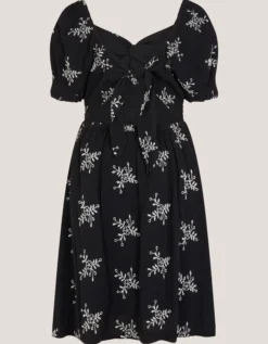 Floral Broderie Puff Sleeve Dress Black