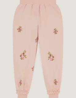 Floral Embroidered Broderie Joggers Pink