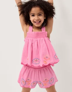 Floral Embroidered Cami Top & Shorts Set Pink