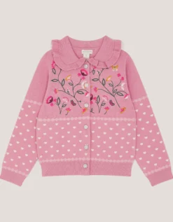 Floral Embroidered Collar Cardigan Pink