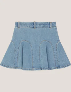Floral Embroidered Denim Mini Skirt Blue