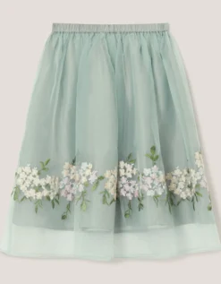 Floral Embroidered Party Skirt Green