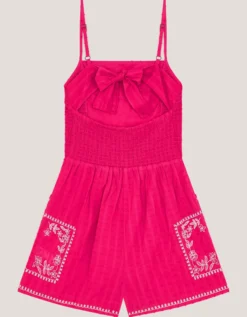 Floral Embroidered Playsuit Pink