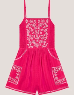 Floral Embroidered Playsuit Pink