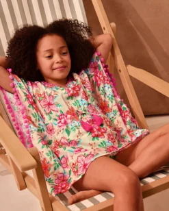Floral Print Pom Pom Kaftan White