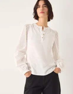 Flossy Embroidered Sleeve Top Ivory