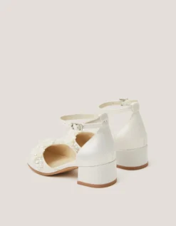 Flower Embellished Closed Toe Heels Ivory