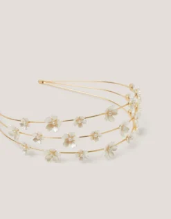 Flower Pearl Wire Headband Ivory