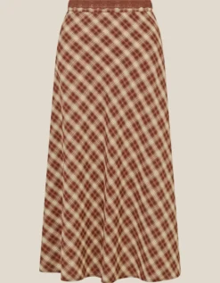 Frankie Check Print Midi Skirt Brown
