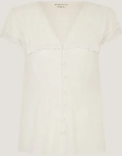Frannie Square Collar Linen Blend Top Ivory