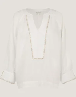 Frida V-Neck Linen Blouse White