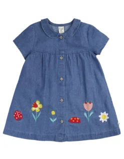Frugi Rosemary Embroidered Denim Dress Blue