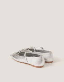 Gemstone Bow Ballet Flats Silver