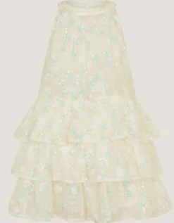 Georgie Sequin Jacquard Tiered Party Dress Ivory
