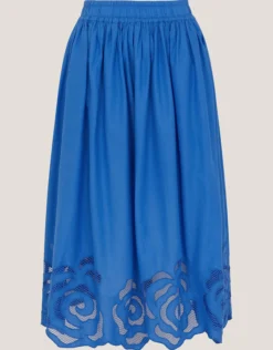 Grace Cutwork Midi Skirt Blue
