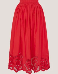 Grace Cutwork Midi Skirt Red