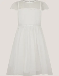 Gracia Embroidered Yoke Tulle Dress Ivory