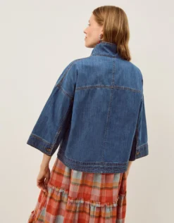 Gwen Funnel Neck Denim Jacket Blue