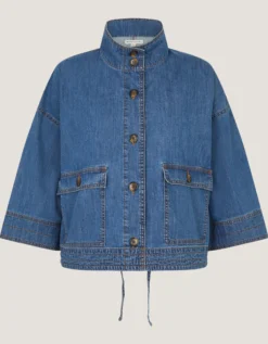 Gwen Funnel Neck Denim Jacket Blue