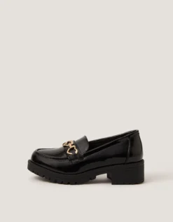Heart Patent Loafer School Shoes Black