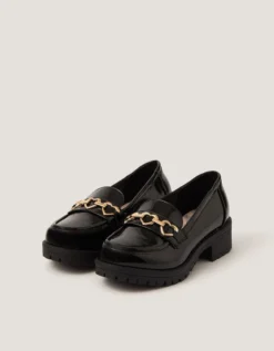 Heart Patent Loafer School Shoes Black
