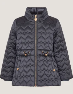 Heart Quilted Shower Resistant Coat Blue