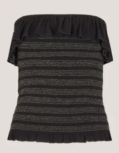 Heidi Smocked Ruffle Bandeau Top Black