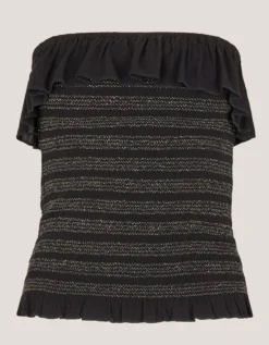 Heidi Smocked Ruffle Bandeau Top Black