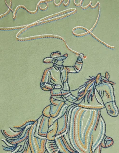 Howdy Cowboy Embroidered T-Shirt Green