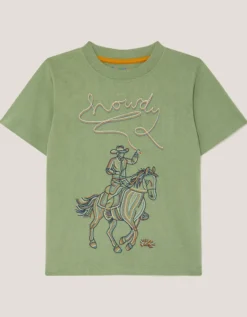 Howdy Cowboy Embroidered T-Shirt Green