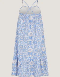 Ikat Print Strappy Dress Blue