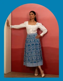India & Mills Amanda Tropic Midi Skirt Blue