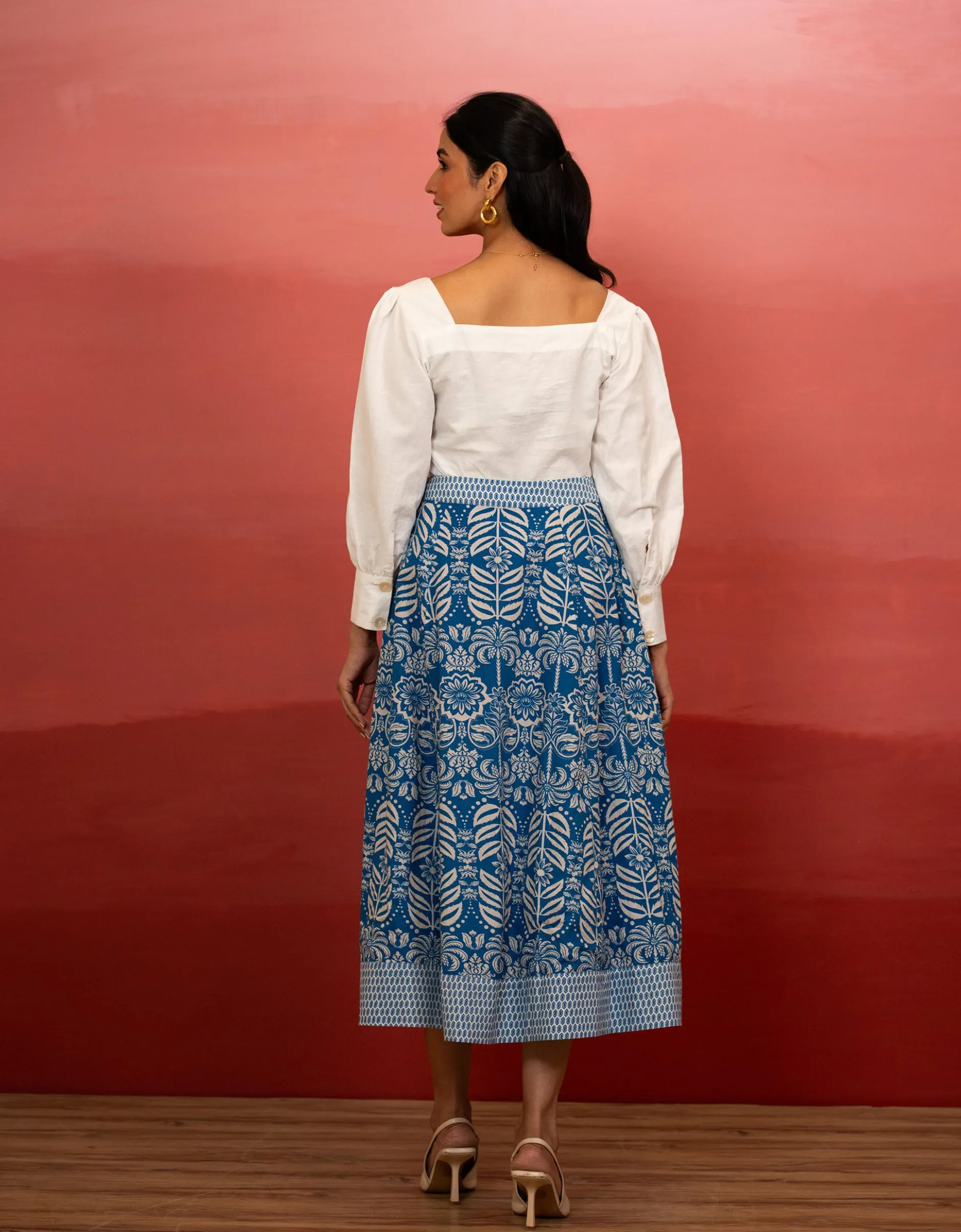 India & Mills Amanda Tropic Midi Skirt Blue