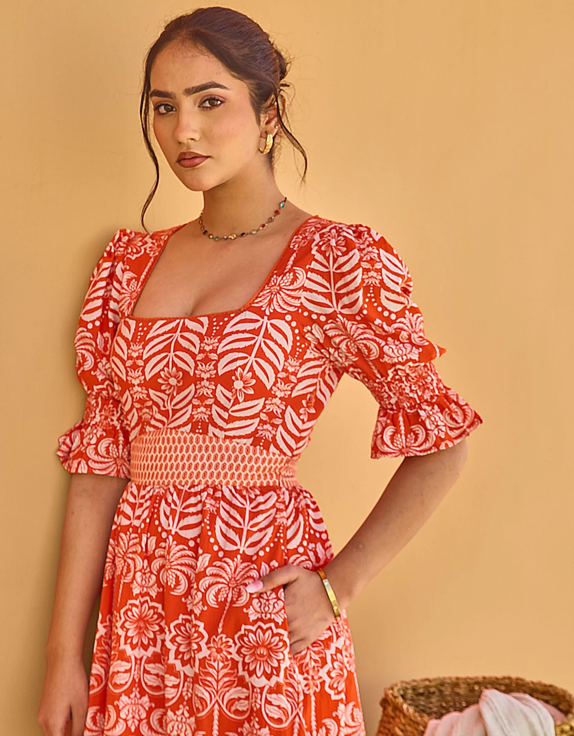 India & Mills Katie Tropic Midi Dress Red