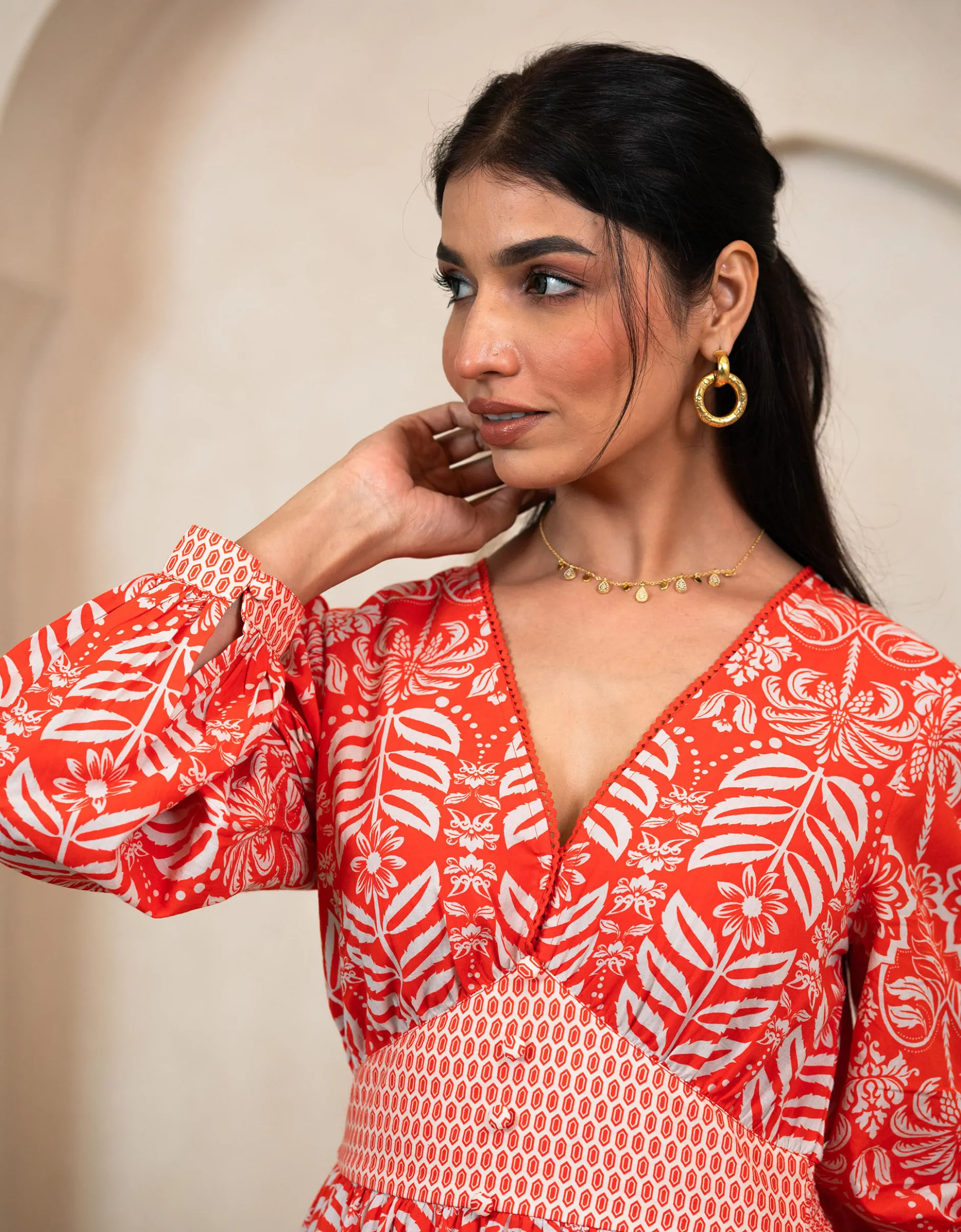 India & Mills Pippa Tropic Midi Dress Red