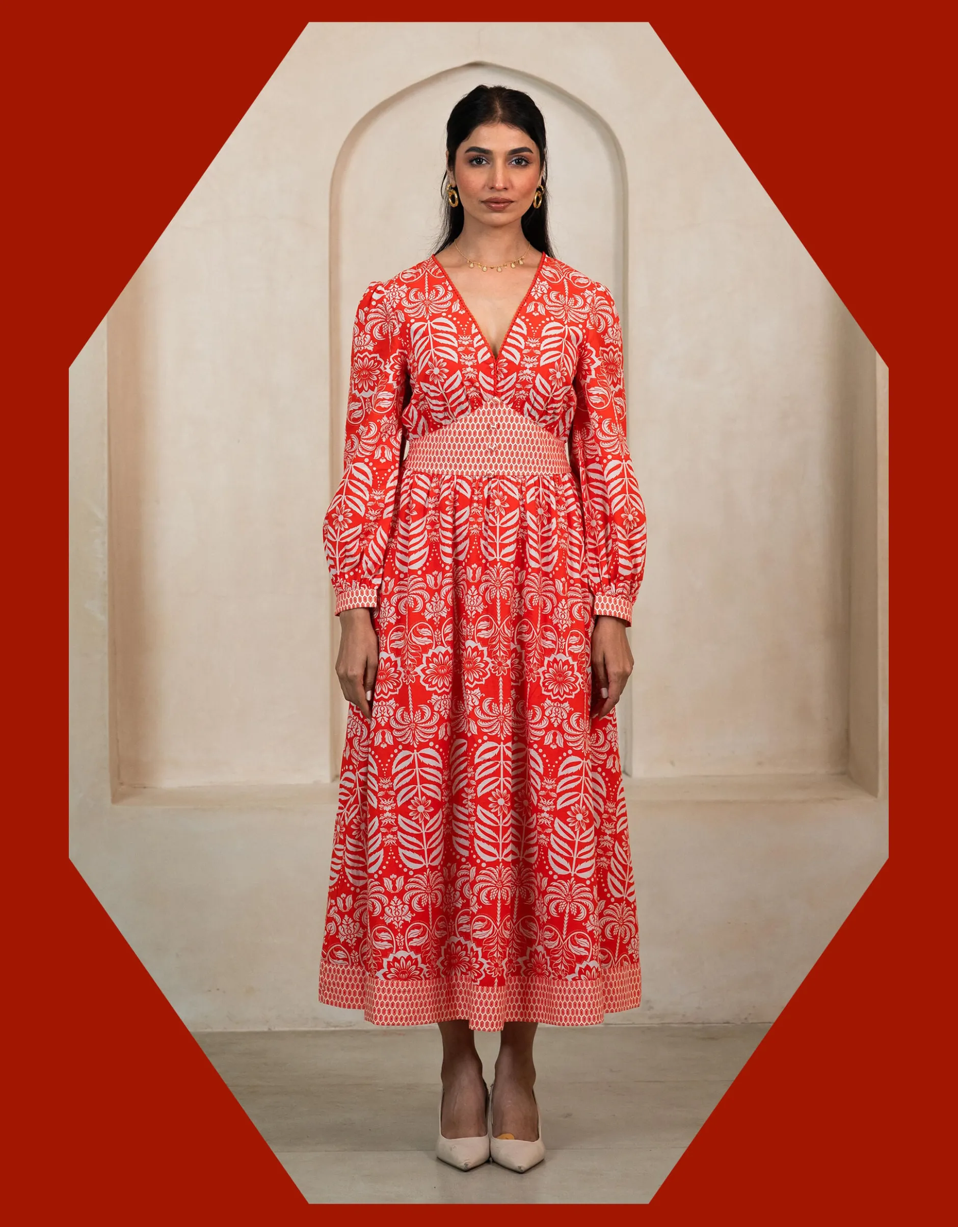 India & Mills Pippa Tropic Midi Dress Red