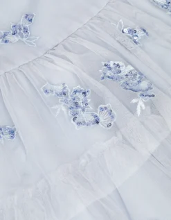 Ingrid Floral Sequin Tiered Party Dress Blue