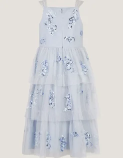 Ingrid Floral Sequin Tiered Party Dress Blue