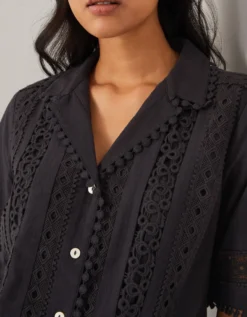 Irina Short Sleeve Lace Shirt Black