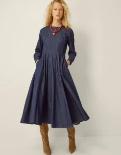 Isadora Seamed Denim Midi Dress Blue